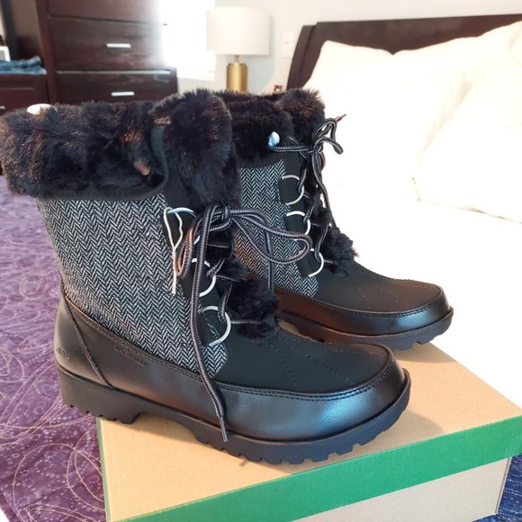 NIB JBU Northgate herringbone faux fur booties, women's size 8 - Picture 2 of 7